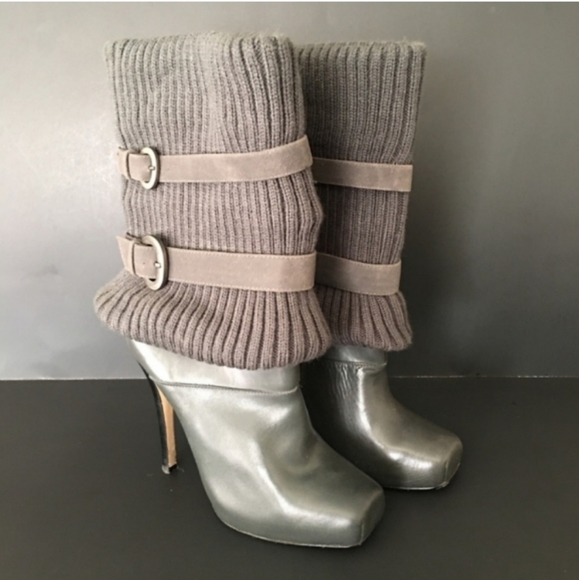Bakers "Cashmere" Fold Over Sweater Top Mid Calf Platform Boots Gray 7.5 Buckle - Picture 2 of 9
